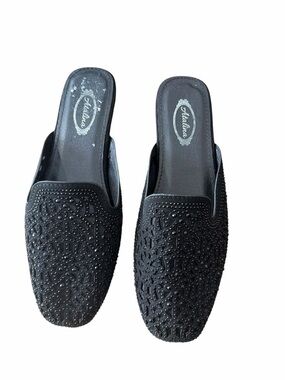 Alara Black Beaded Slip-On Mules